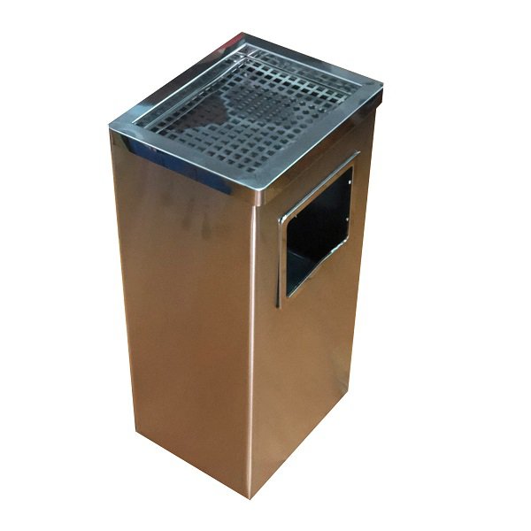 THÙNG RÁC INOX GẠT TÀN VUÔNG (240X240x610mm)