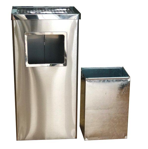 THÙNG RÁC INOX GẠT TÀN VUÔNG (240X240x610mm)