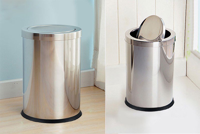 Thùng rác inox nắp lật tròn (300x610mm)