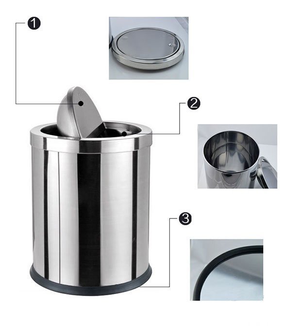 Thùng rác inox nắp lật tròn (300x610mm)